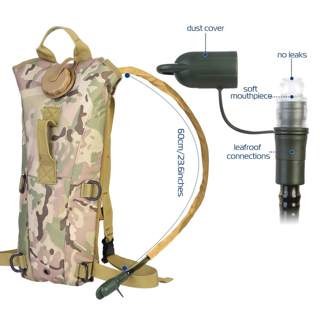 Tactical Hydration Pack 3L Water Bladder Adjustable Water Drink Backpack for Hiking Cycling Climbing Running