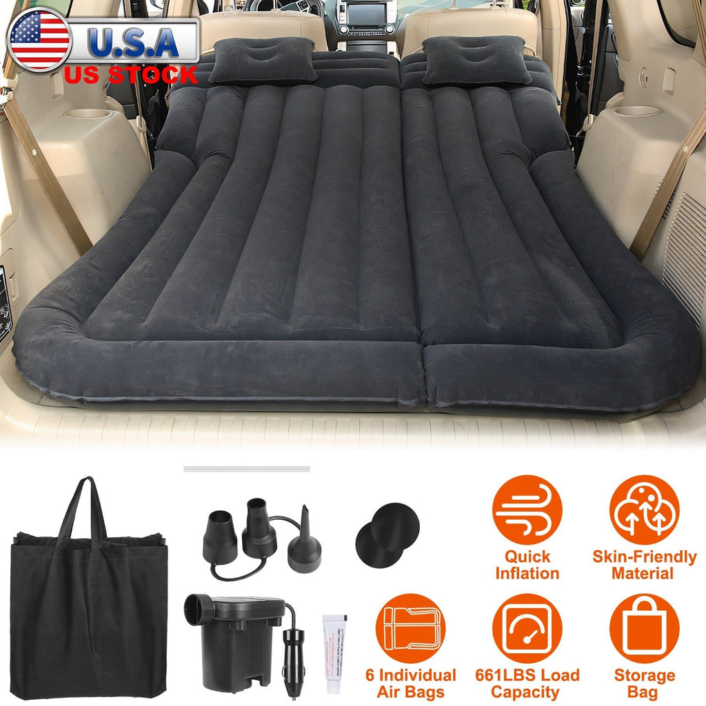 Inflatable SUV Air Mattress Thickened Camping Bed Cushion with Pillow Air Pump Storage Bag PVC Flocked Car Bed for Home Car Travel Camping