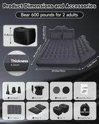 Umbrauto 29.53in/75cm Wide Car Air Mattress Inflatable SUV, Truck & Van Back Seat Camping Bed with Pump & Pillows,Black