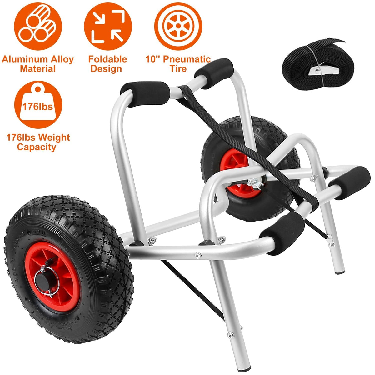 Foldable Kayak Canoe Boat Carrier Cart Trailer Trolley 176lbs Transport Cart for Paddleboard