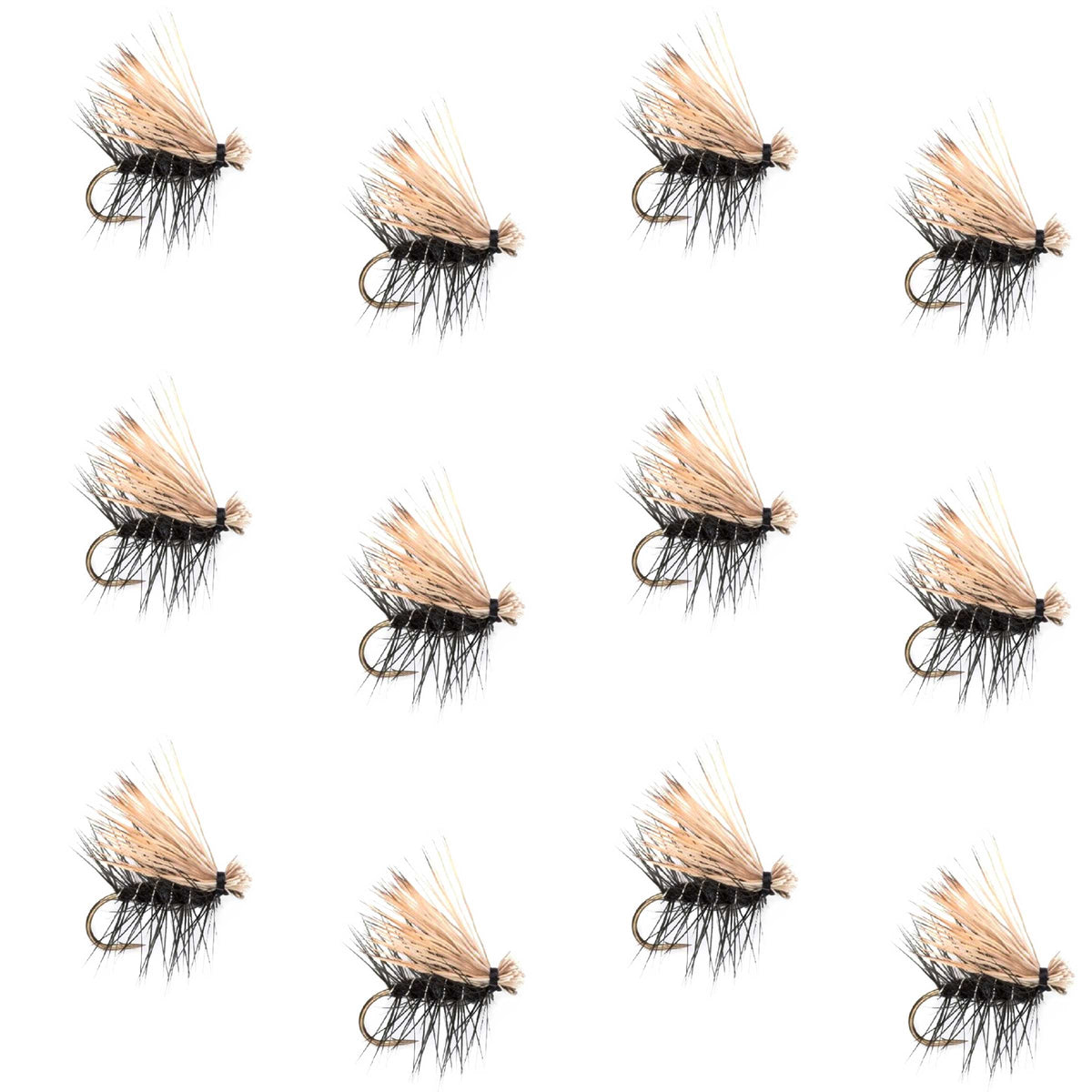 Black Elk Hair Caddis Classic Trout Dry Fly - 12 Flies Size 18