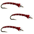 3 Pack Mercury Red Blood Midge - Glass Bead Head Flies Size 20