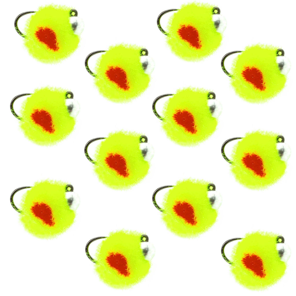 Tungsten Bead Tactical Euro Hot Chartreuse Jig Egg - 12 Flies Size 14