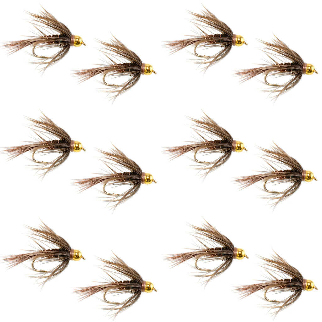Soft Hackle Bead Head Pheasant Tail Nymph Fly - 12 Flies Size 14