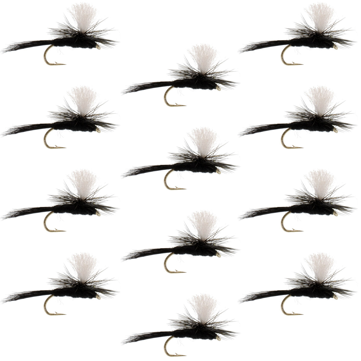 Parachute Black Gnat Classic Dry Fly - 12 Flies Size 14