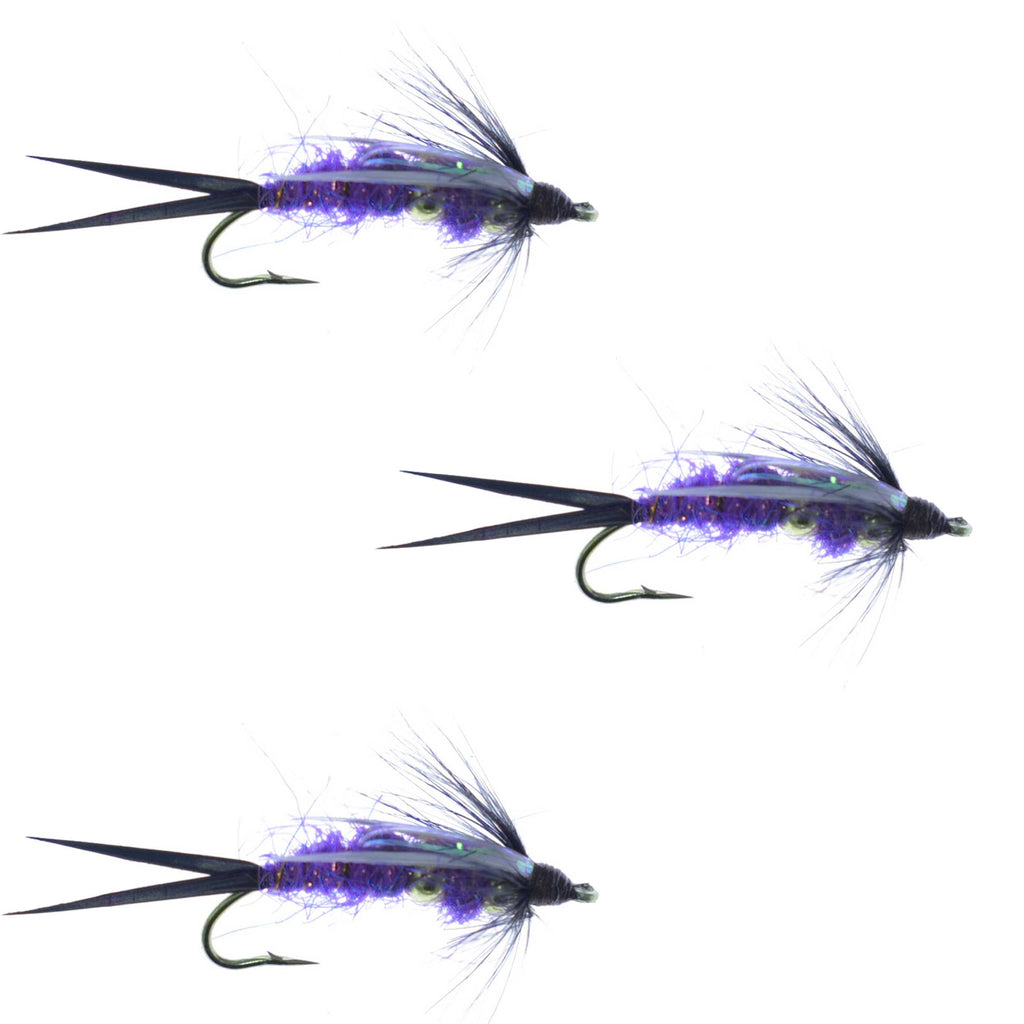 3 Pack Double Bead Purple Psycho Prince Nymph Fly - Size 14