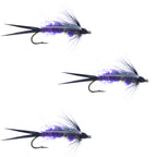 3 Pack Double Bead Purple Psycho Prince Nymph Fly - Size 14
