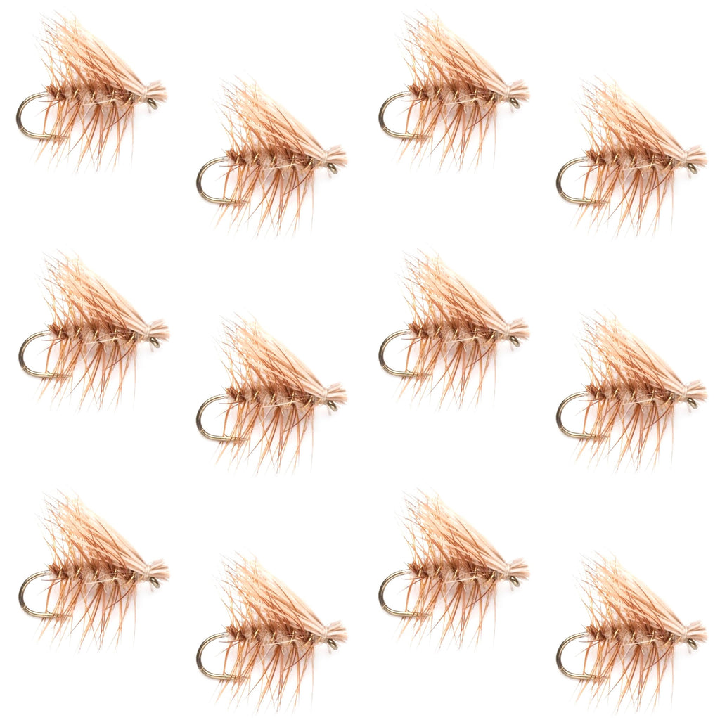 Tan Elk Hair Caddis Classic Trout Dry Fly - 12 Flies Size 18