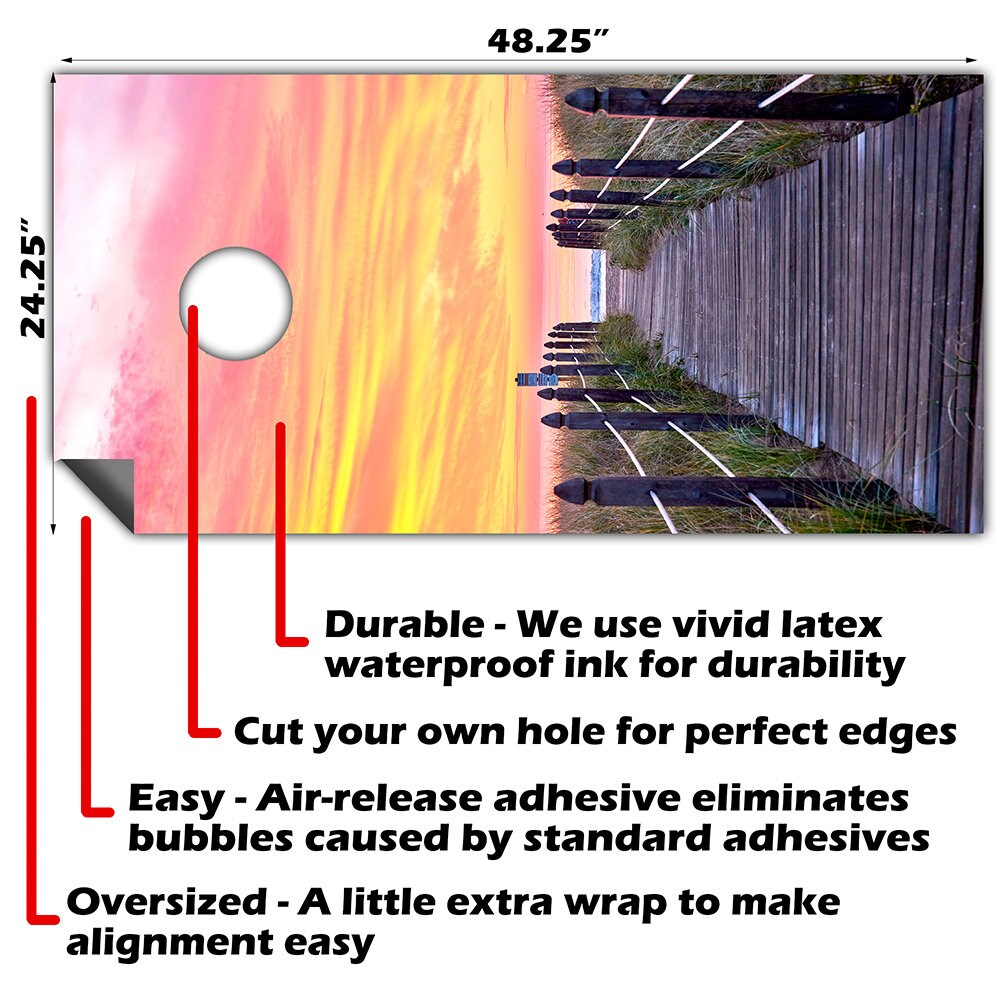 Pier at Sunrise - Cornhole Board Wrap - Set of 2