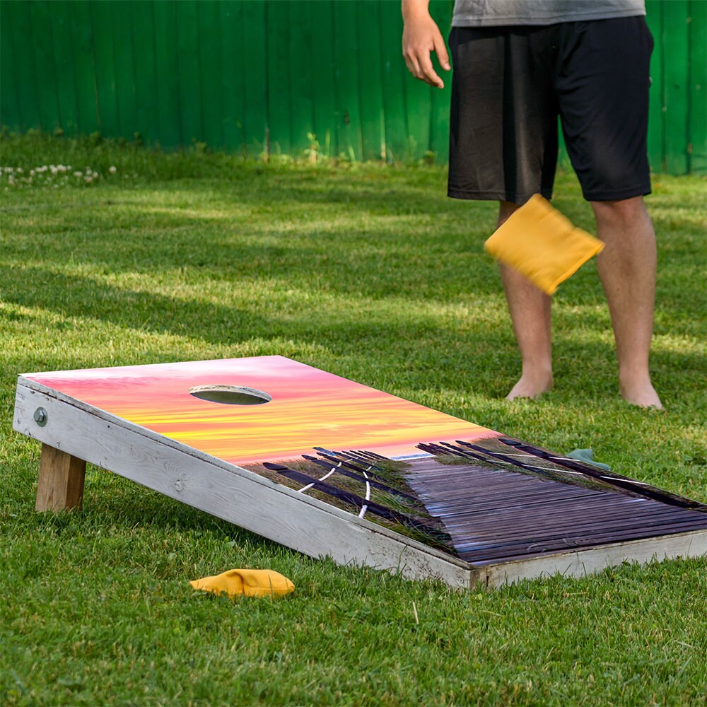 Pier at Sunrise - Cornhole Board Wrap - Set of 2
