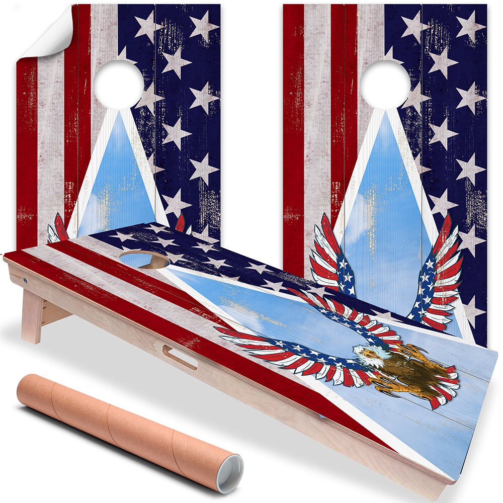USA American Eagle Flag - Cornhole Board Wrap - Set of 2