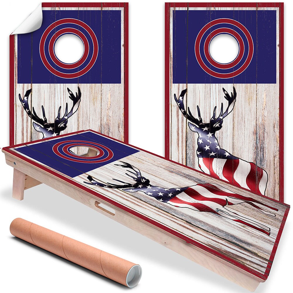 Elk Hunting American Flag - Cornhole Board Wrap - Set of 2