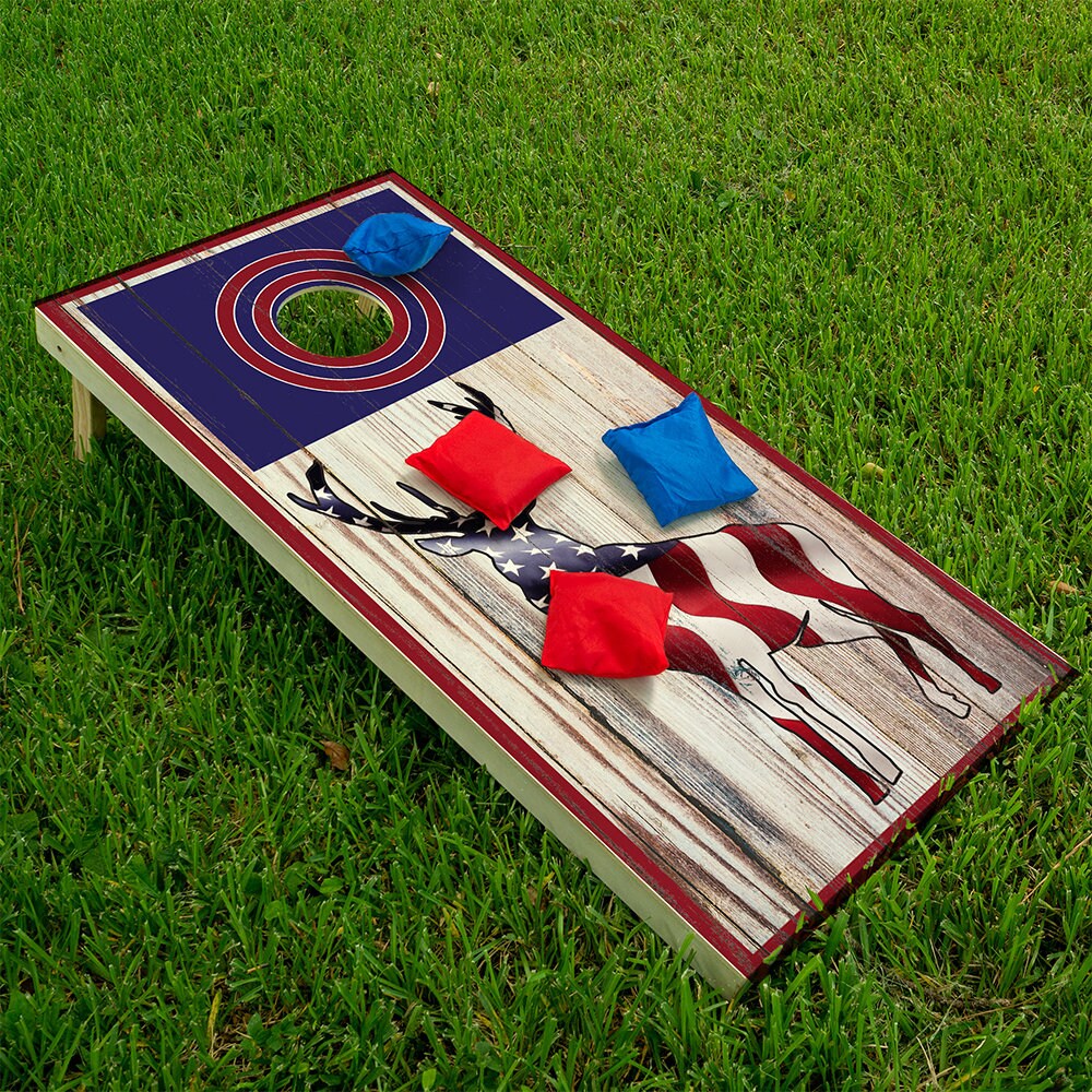 Elk Hunting American Flag - Cornhole Board Wrap - Set of 2