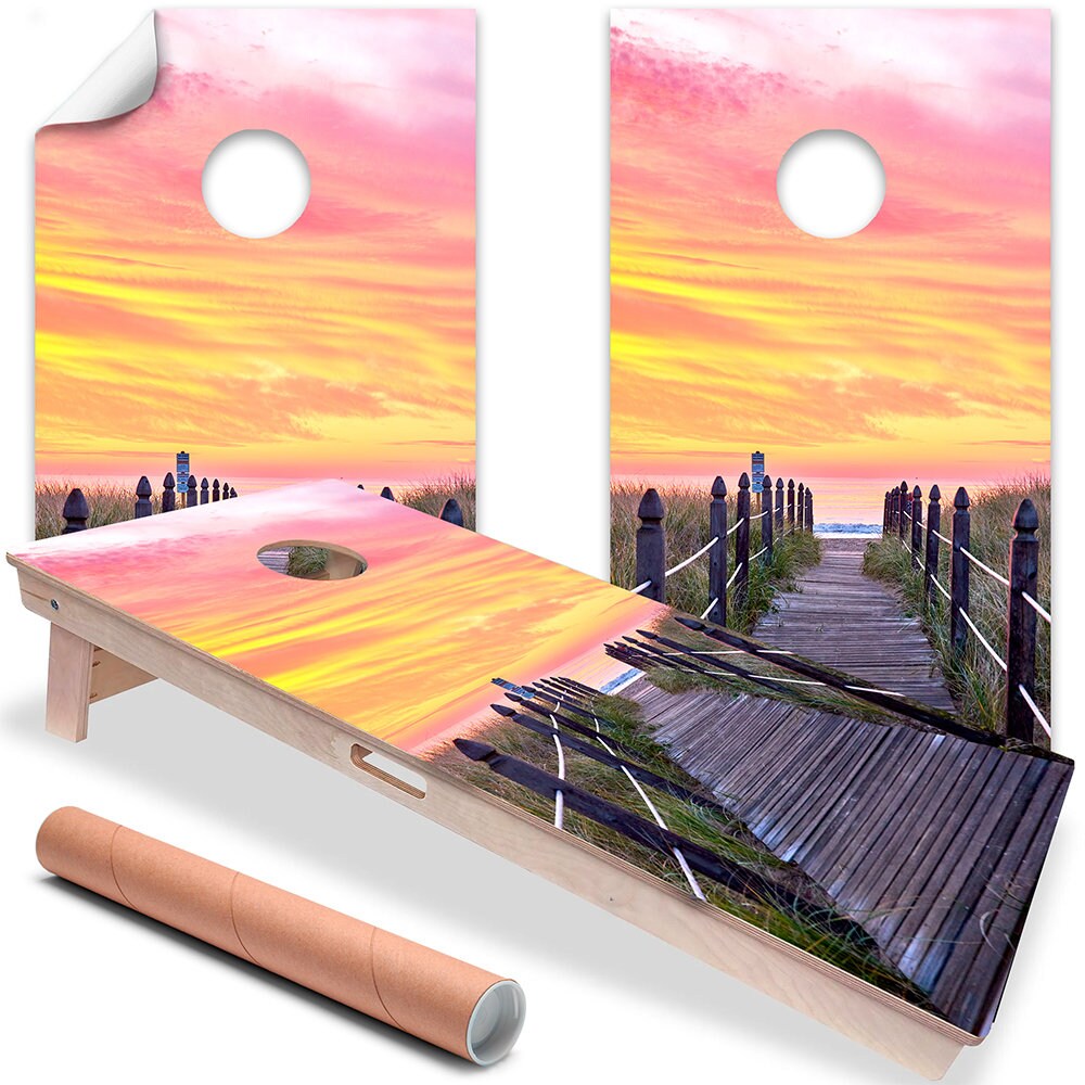 Pier at Sunrise - Cornhole Board Wrap - Set of 2