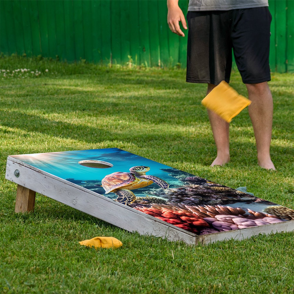 Sea Turtles in Ocean - Cornhole Board Wrap - Set of 2