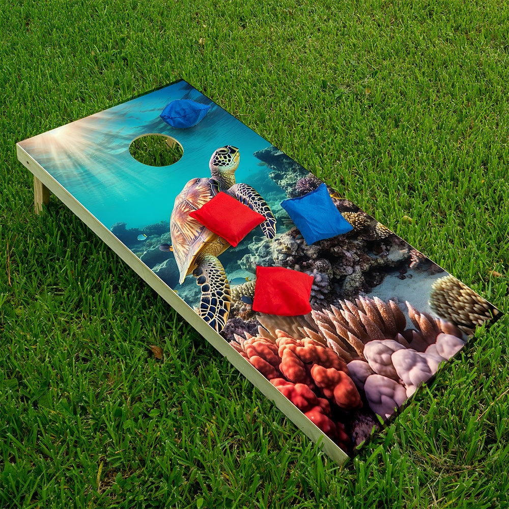 Sea Turtles in Ocean - Cornhole Board Wrap - Set of 2